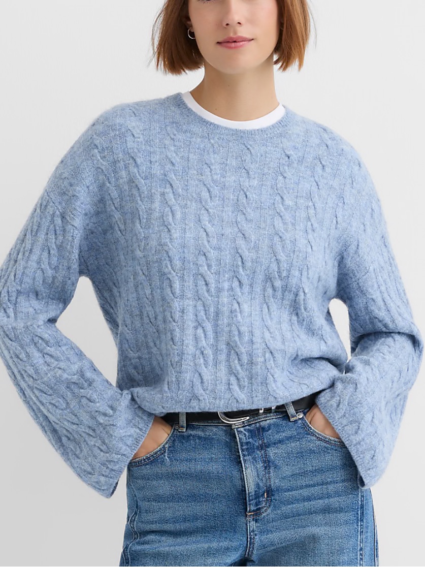 Heathered Wide Sleeve Cable Sweater Size M